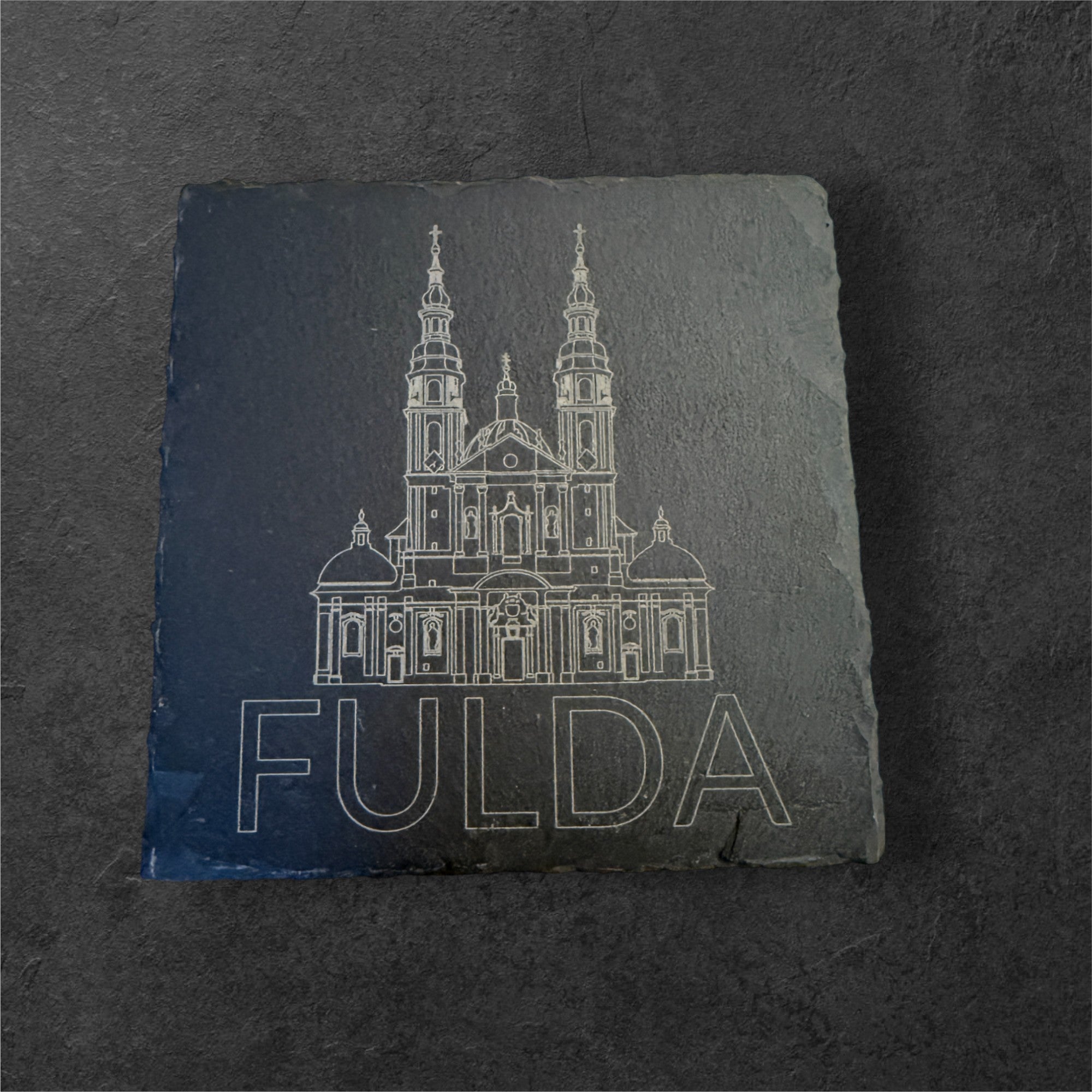 Schieferuntersetzter mit Fuldaer Dom Gravur