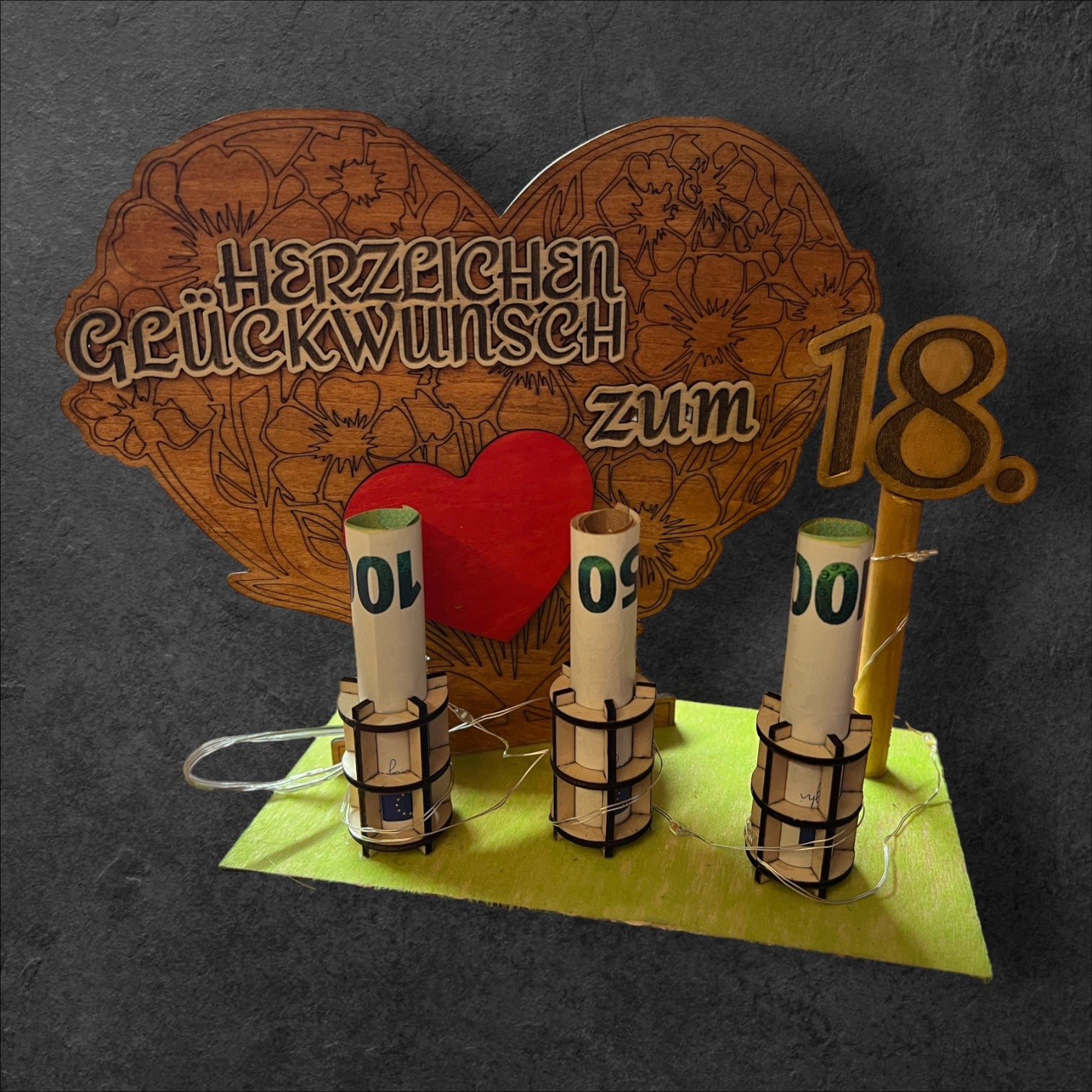 3D Geburtagsgeschenk mit Geldscheinhalterung