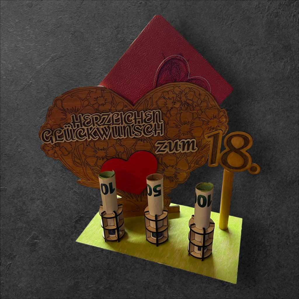 3D Geburtagsgeschenk mit Geldscheinhalterung