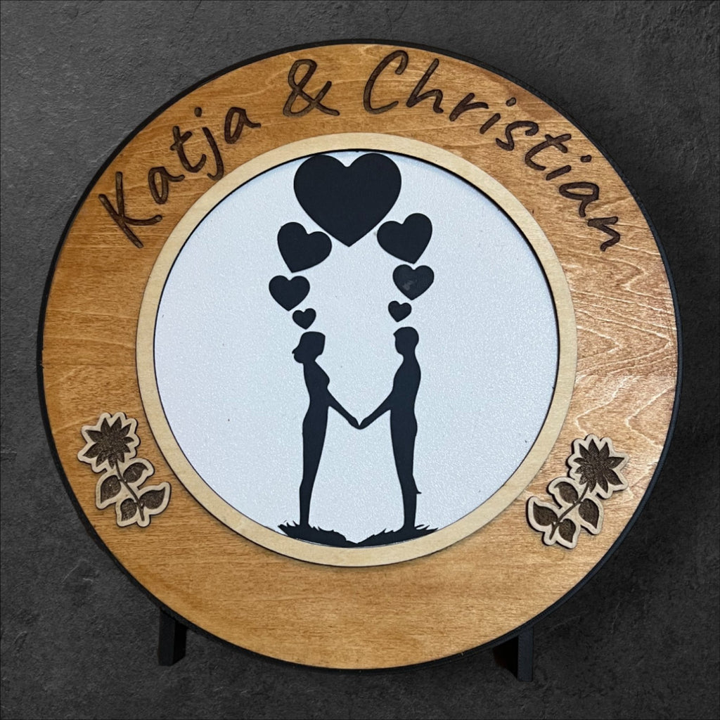 Liebespaar im Holz- & 3D-Druckrahmen - Eine Verbindung von Holz und Kunststoff