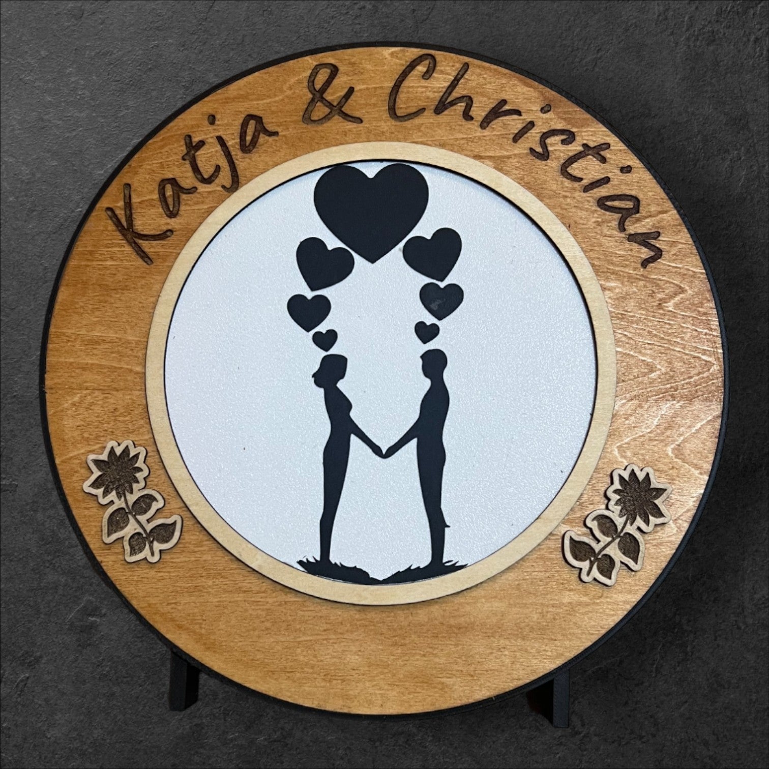 Liebespaar im Holz- & 3D-Druckrahmen - Eine Verbindung von Holz und Kunststoff