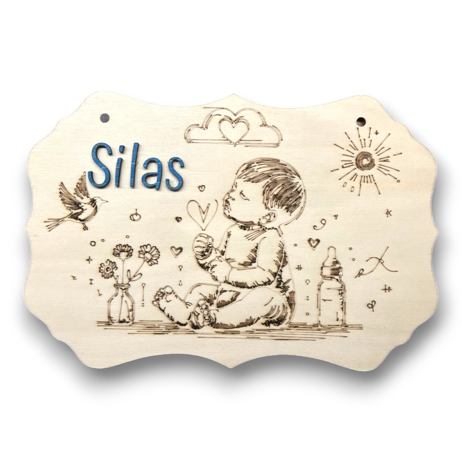 Personalisiertes Babyschild aus Holz mit Namen