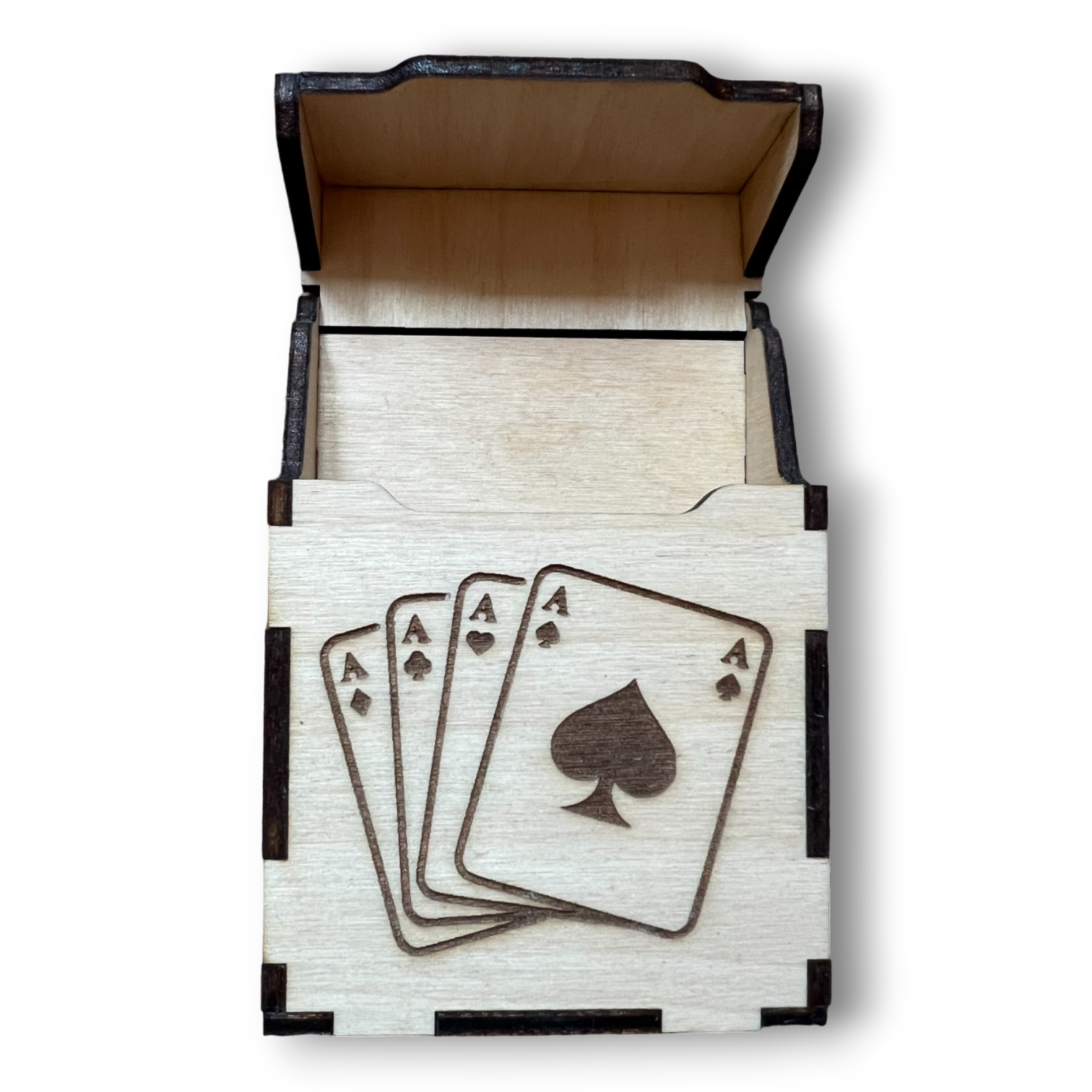 Karten Box aus Holz, individuell gelasert, mit Deckel zum Umklappen